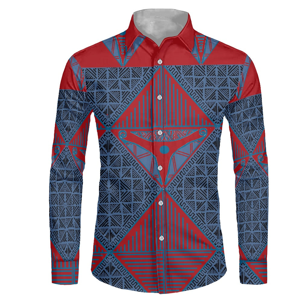 Chemise rouge mata imprimée noir et bleu