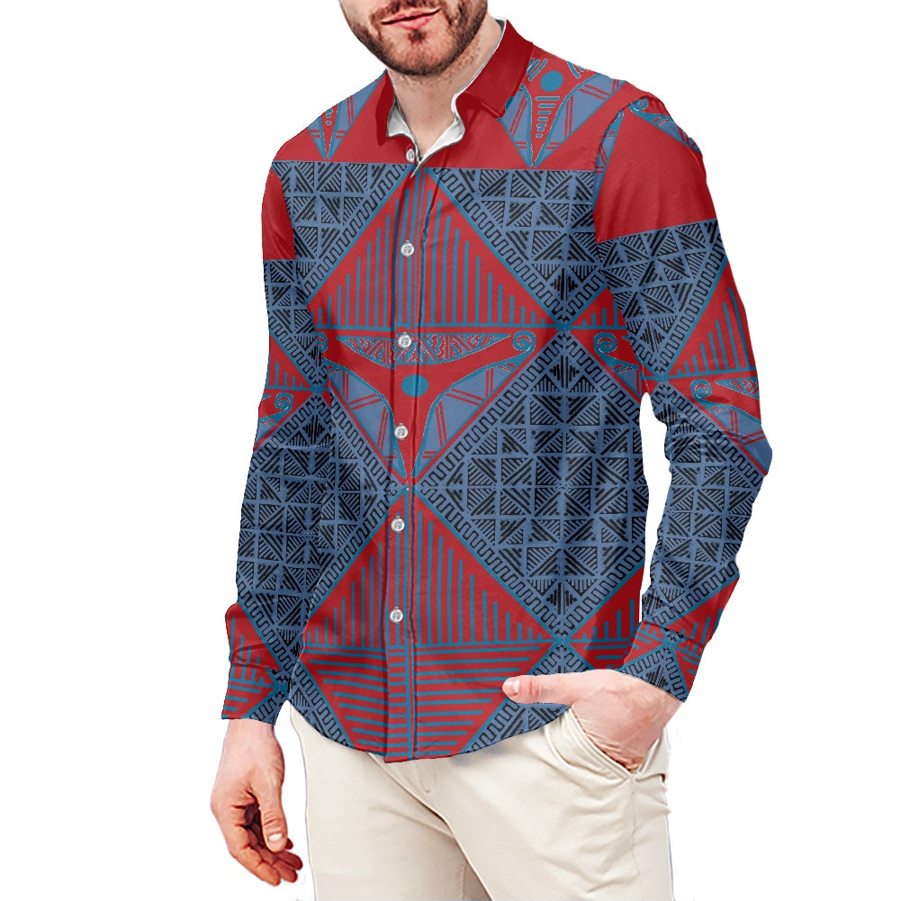 Chemise rouge mata imprimée noir et bleu