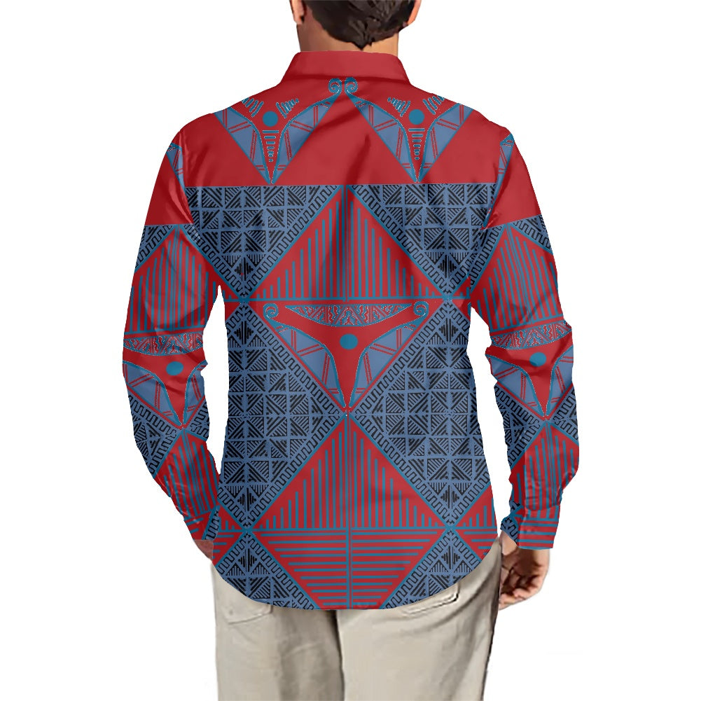 Chemise rouge mata imprimée noir et bleu