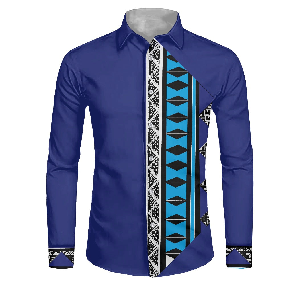 Chemise mata bleu imprimée tapa
