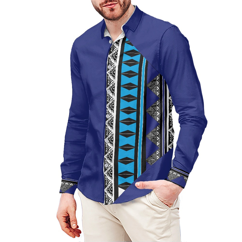 Chemise mata bleu imprimée tapa
