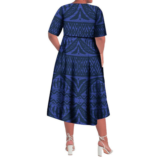 Robe Ismé cache-coeur imprimée bleu