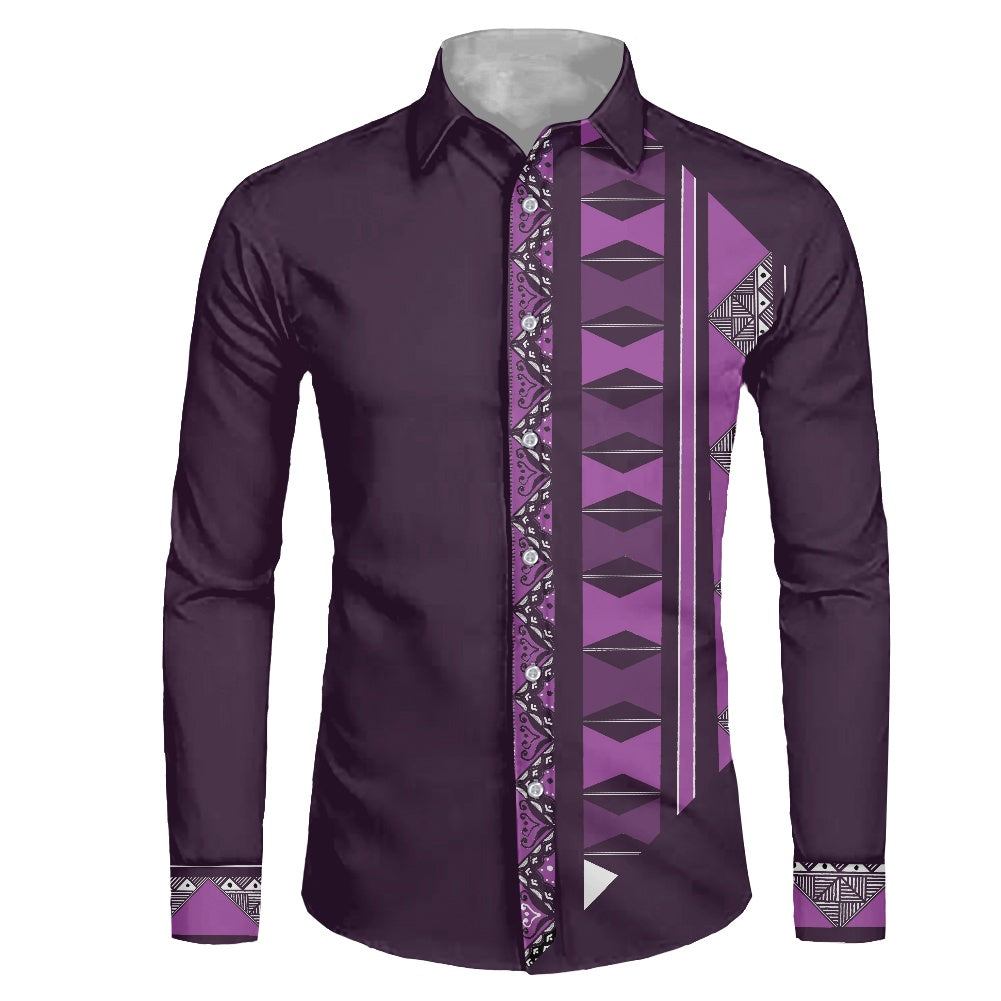Chemise mata violet imprimée tapa