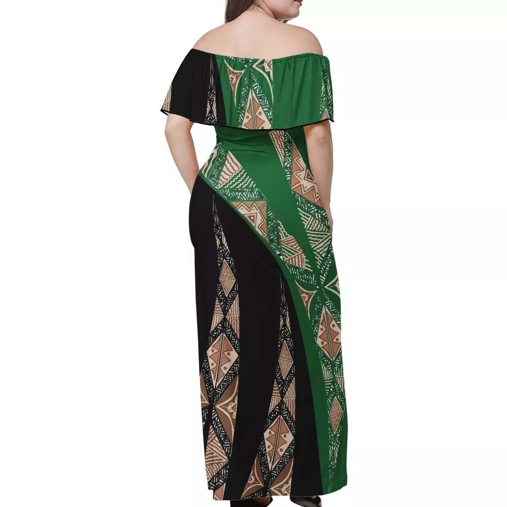 Robe longue bicolore vert/noire imprimée