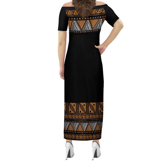Robe longue noire motif gatu