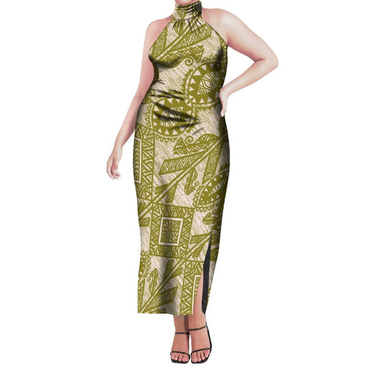 Robe sala vert kaki imprimée