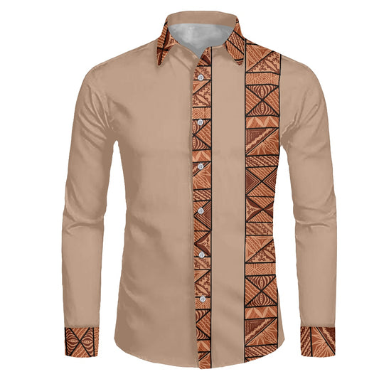 Chemise mata marron claire imprimée gatu