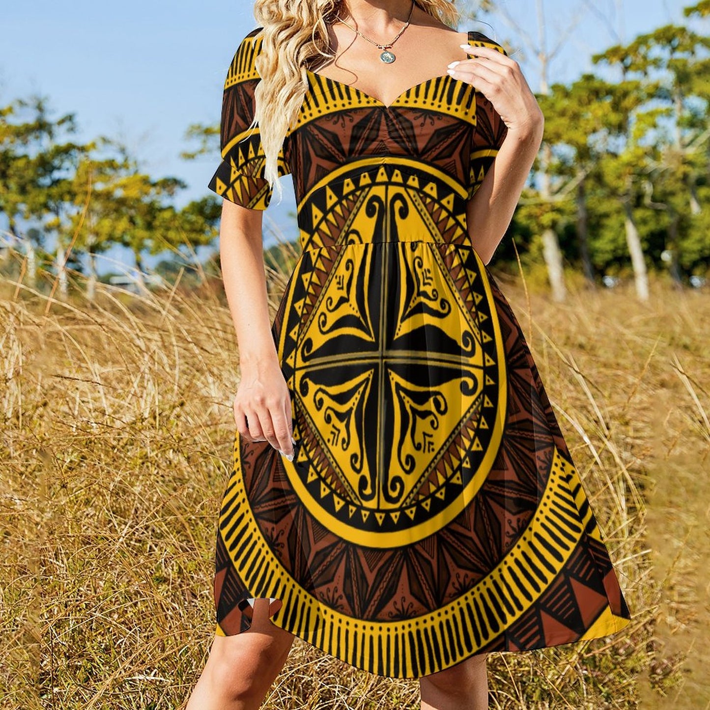 Robe ana jaune imprimée gatu