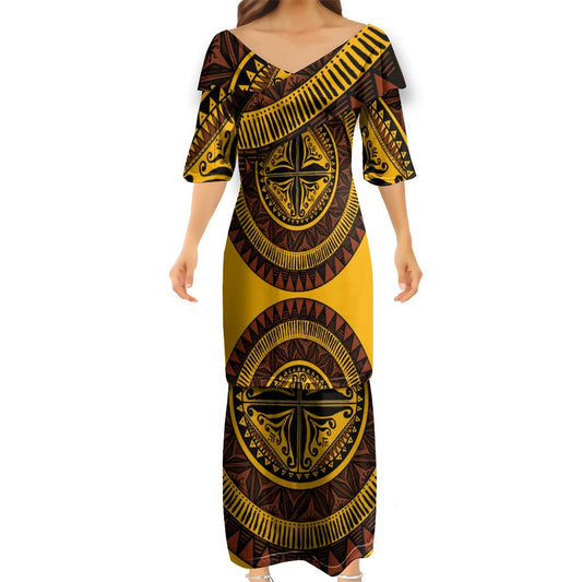 Ensemble kati jaune fluo haut col croisé/jupe motif gatu