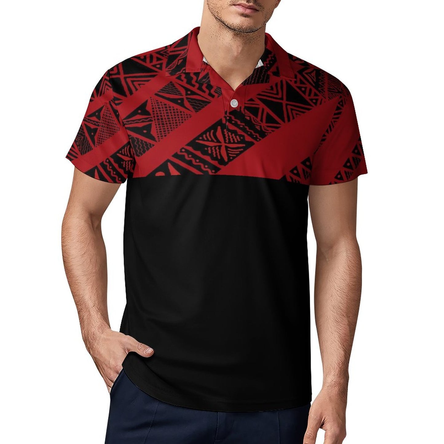 Polo pio imprimé bicolore rouge
