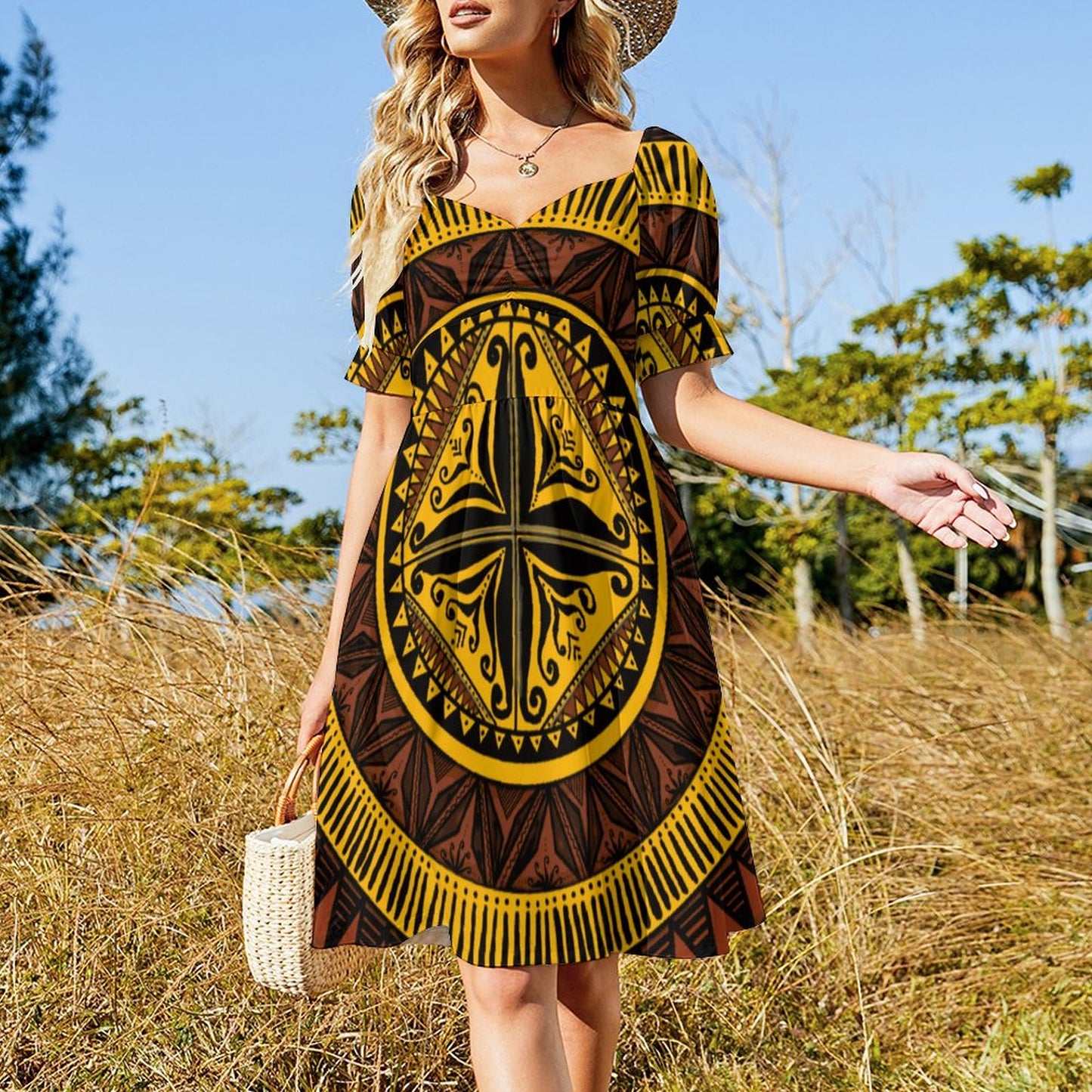 Robe ana jaune imprimée gatu