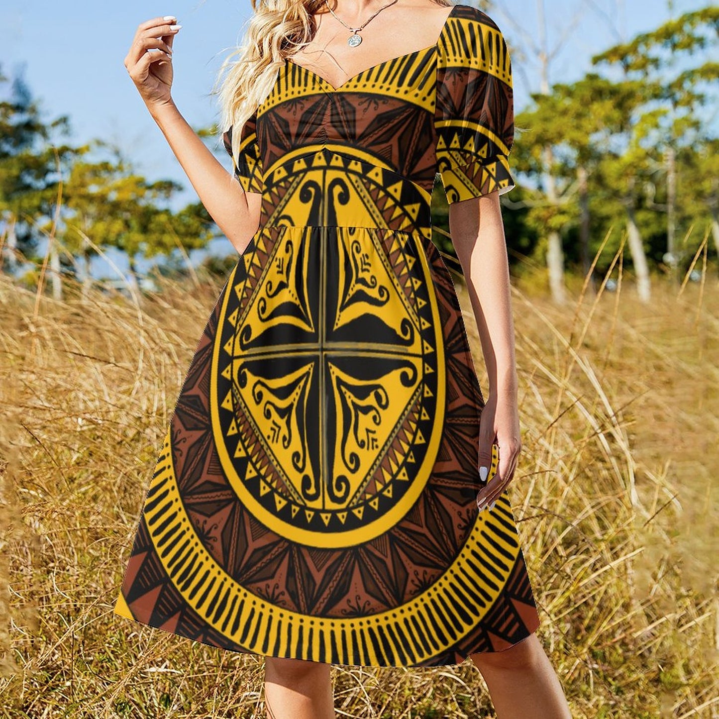 Robe ana jaune imprimée gatu