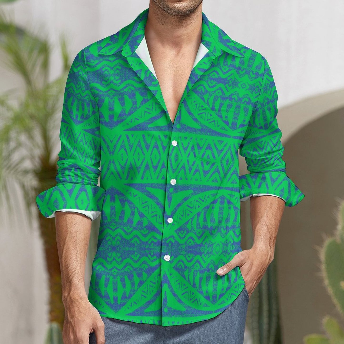 Chemise kalaga vert imprimé gatu