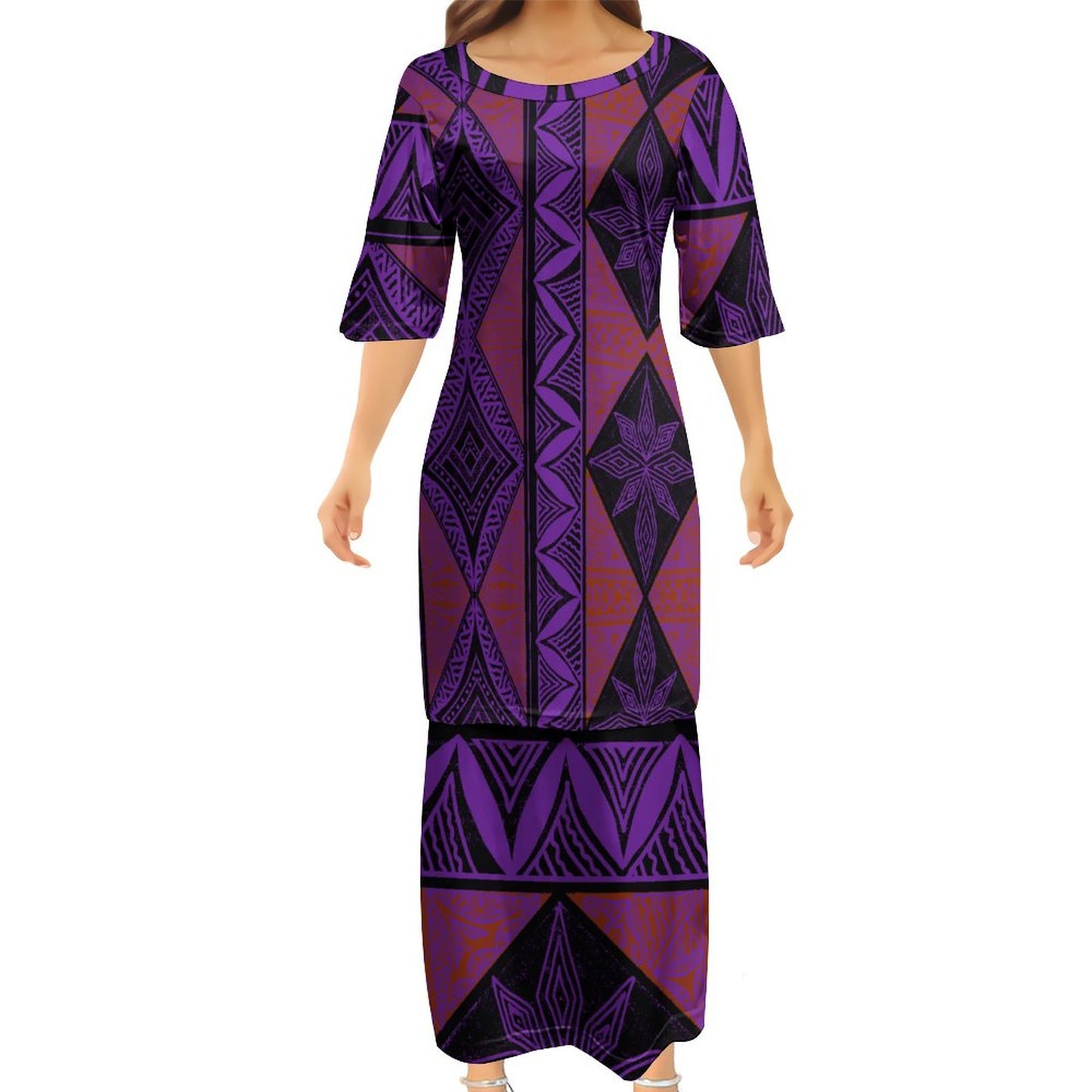 Ensemble violet gatu haut col croisé/jupe imprimée