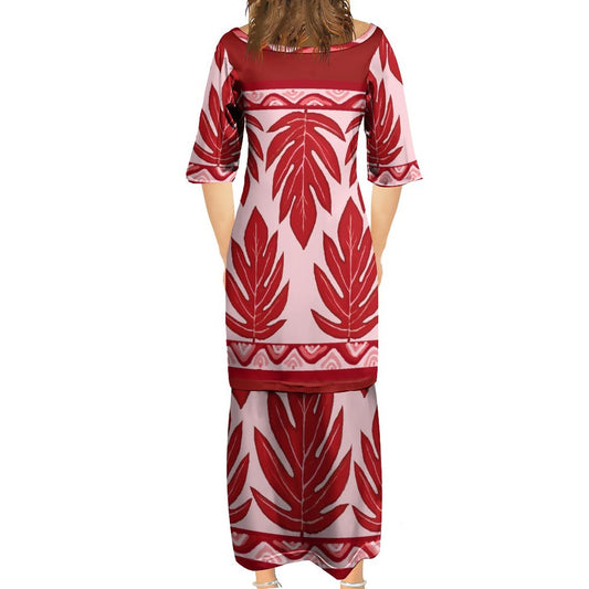 Ensemble haut/jupe rose motif feuille