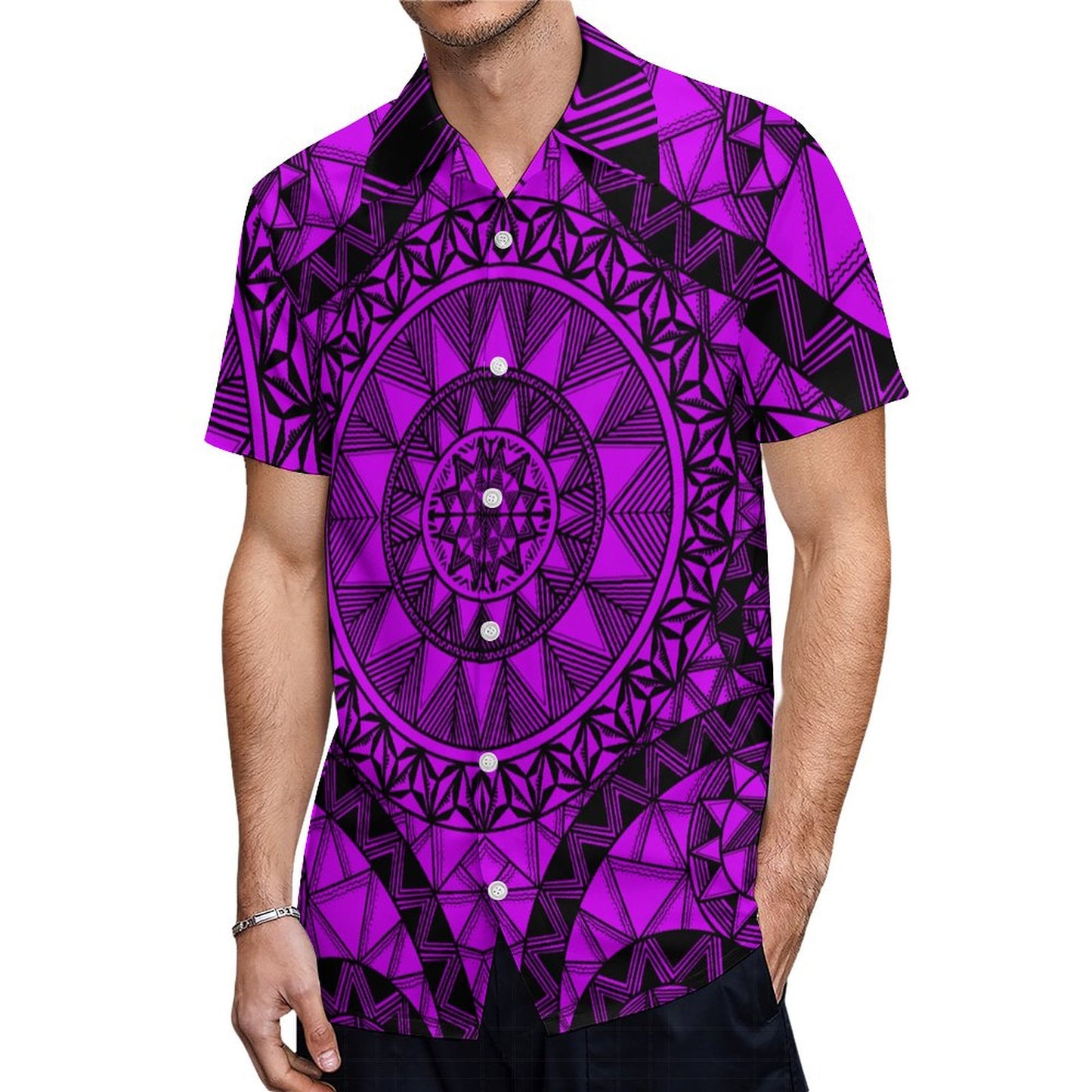 Chemise violet polé imprimé gatu