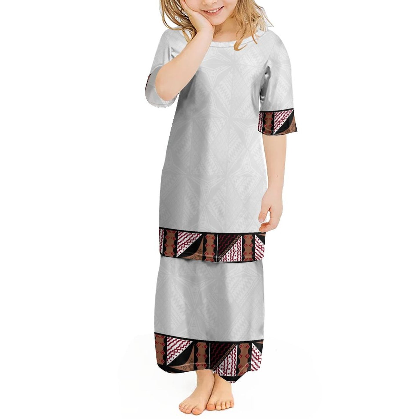Ensemble haut/jupe fillette blanc motif gatu