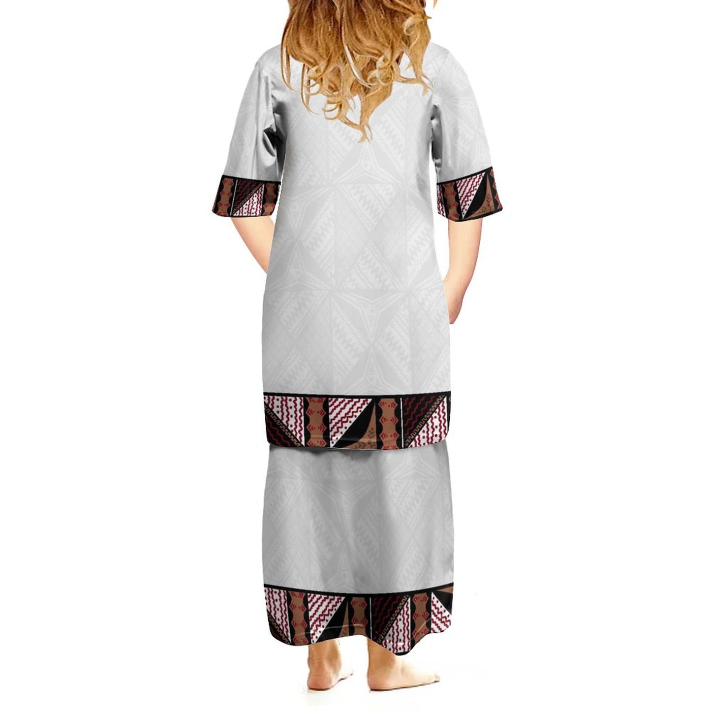 Ensemble haut/jupe fillette blanc motif gatu