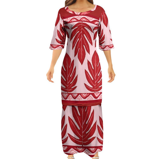 Ensemble haut/jupe rose motif feuille