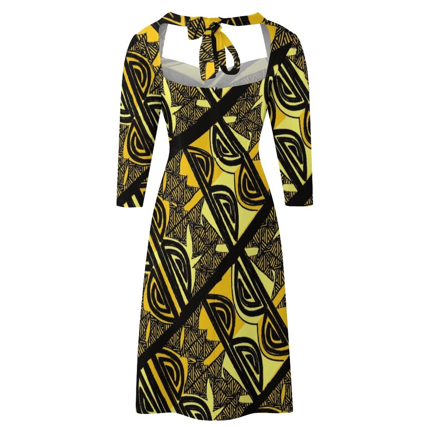 Robe évasée à nœud jaune