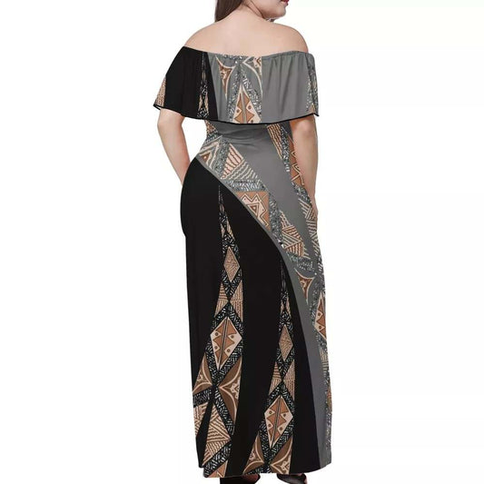 Robe longue gris/noire imprimée motif gatu