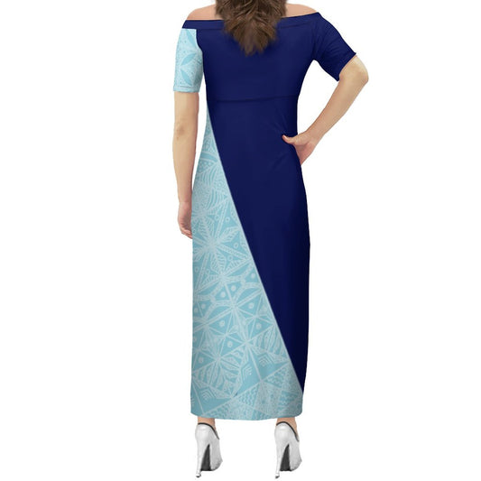 Robe longue bleue bicolore en soie