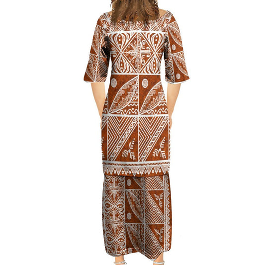 Ensemble haut/jupe marron motif gatu