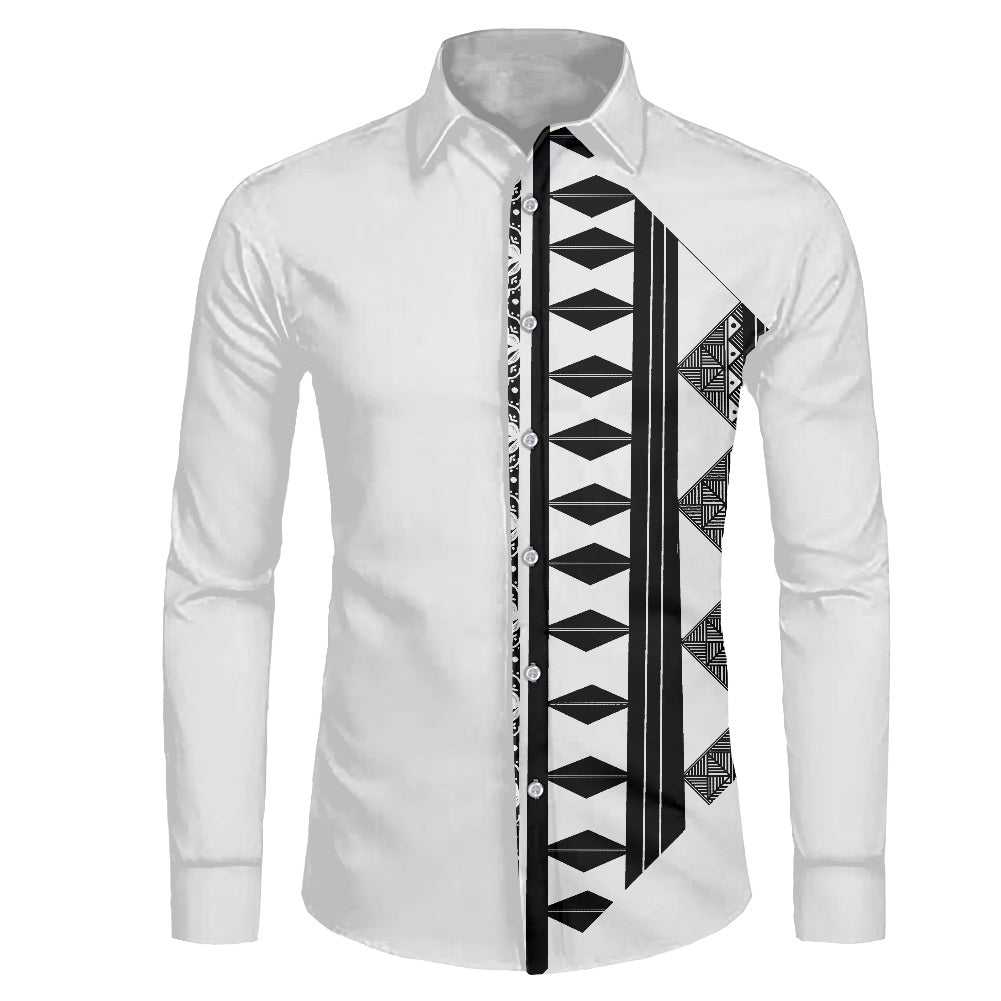 Chemise mata blanc/noir imprimée tapa