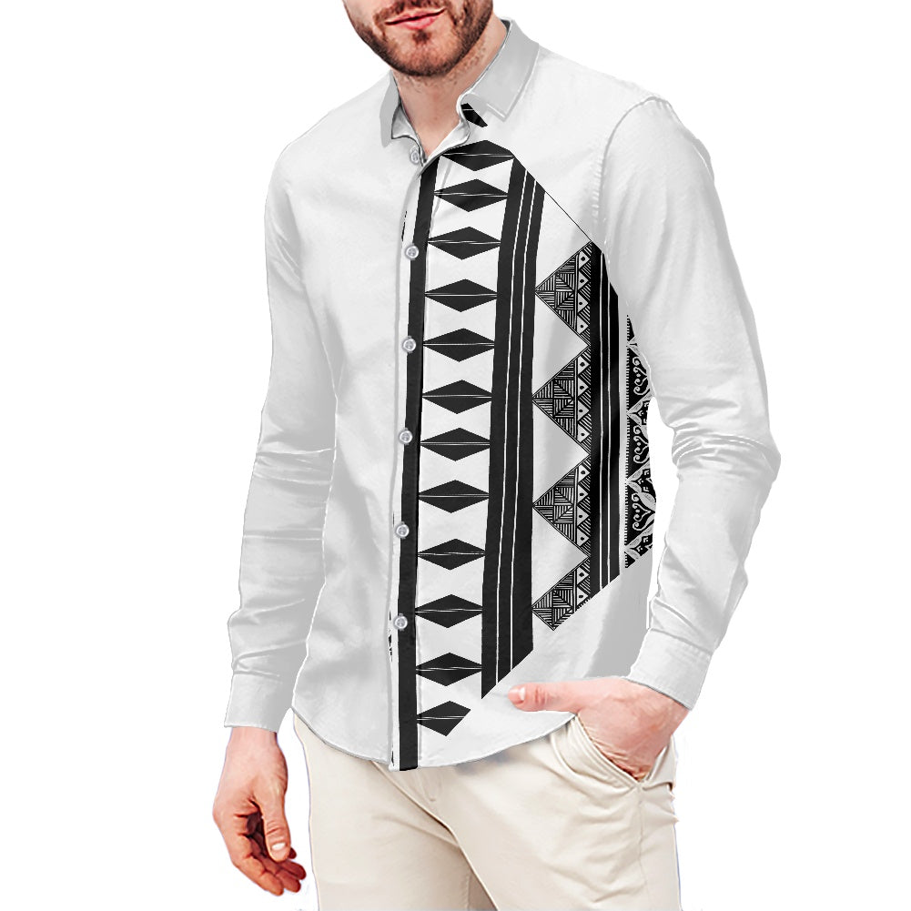 Chemise mata blanc/noir imprimée tapa