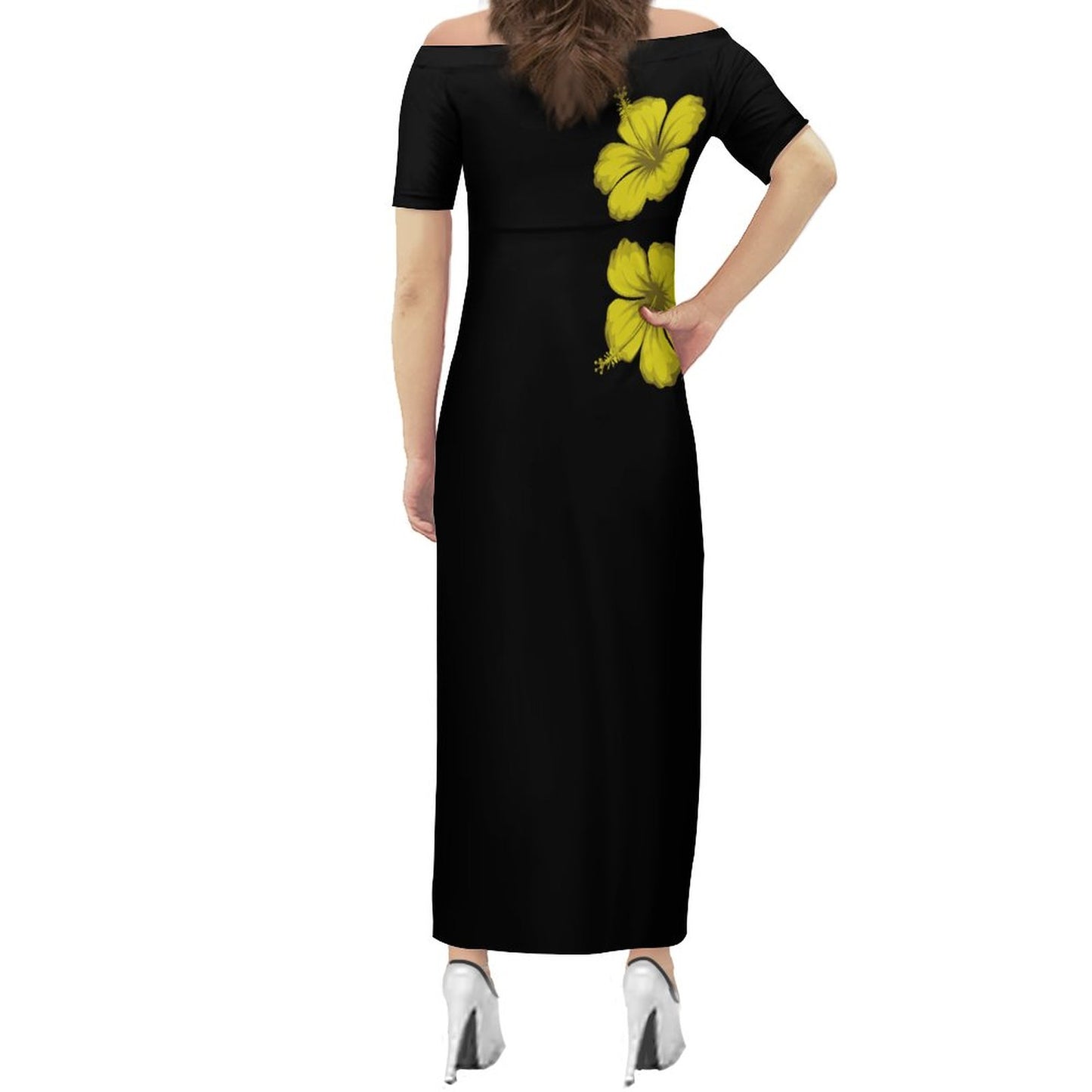 Robe longue bicolore noire/blanc motif à fleur