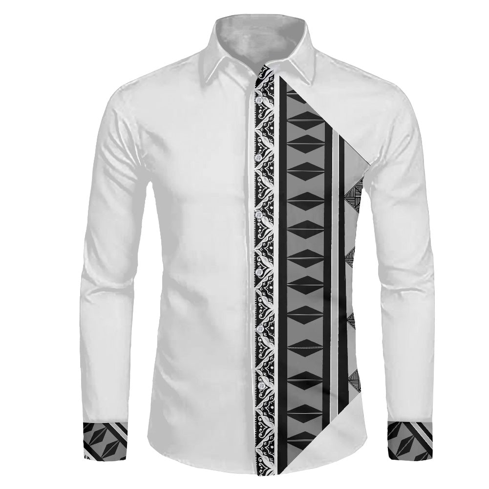 Chemise mata blanc/gris imprimée tapa