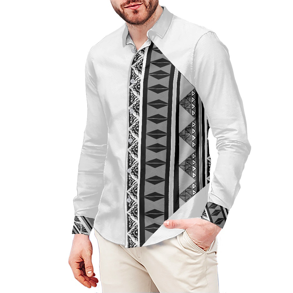 Chemise mata blanc/gris imprimée tapa