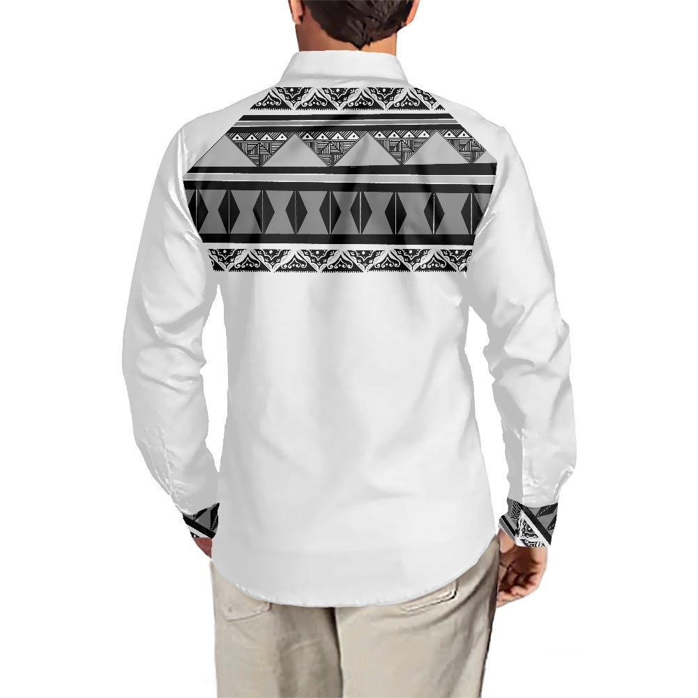 Chemise mata blanc/gris imprimée tapa