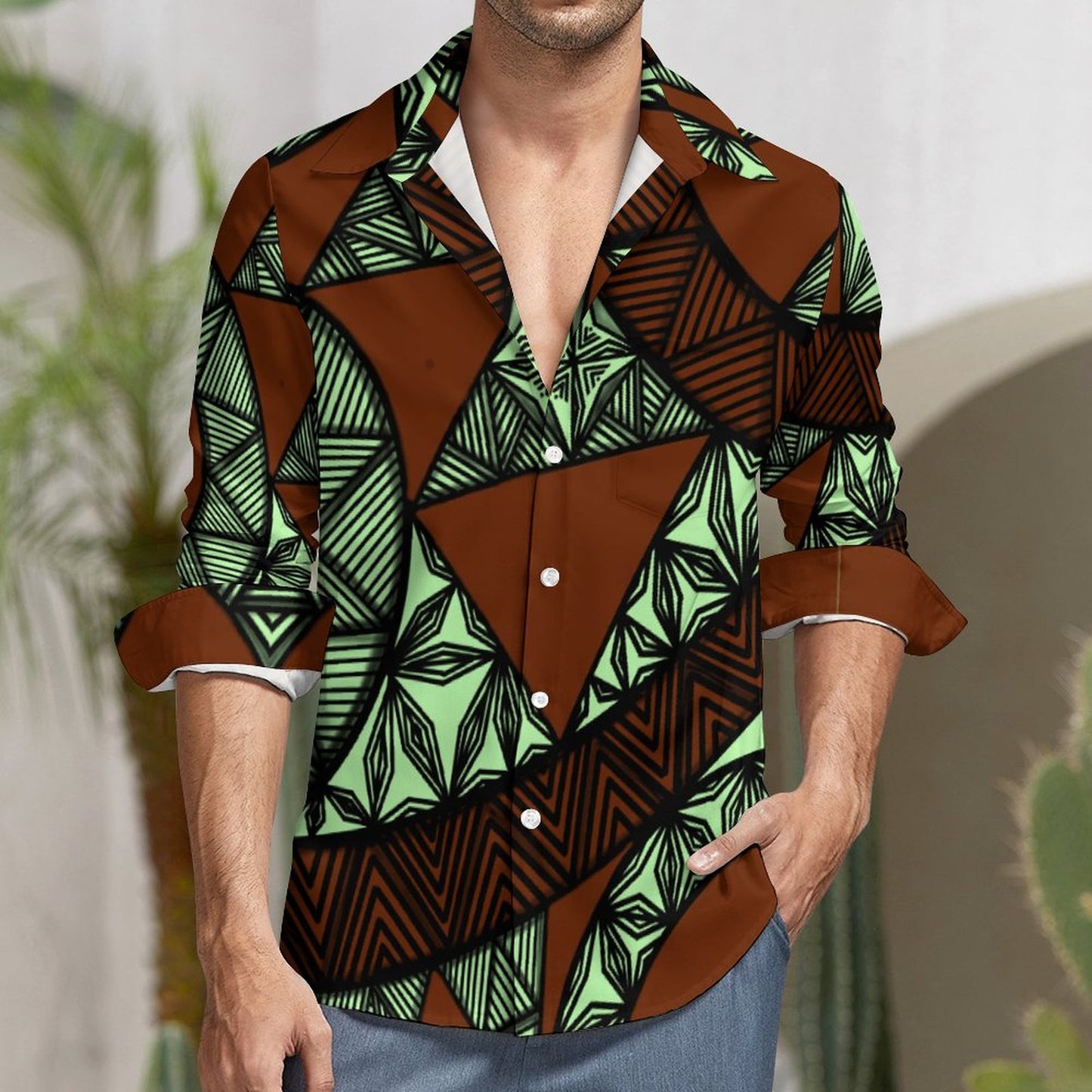 Chemise matatoa vert imprimé gatu
