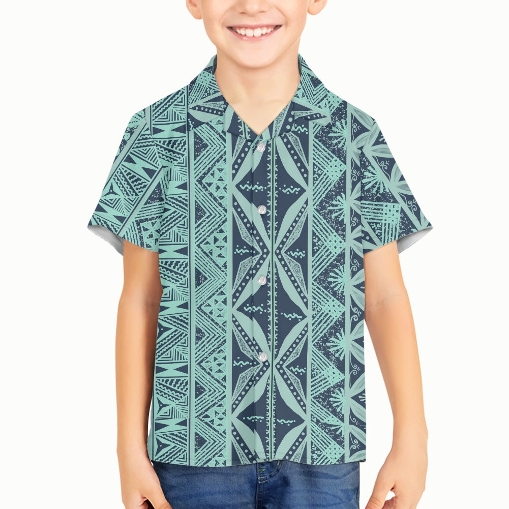 Chemise matt bleu imprimée vert gatu