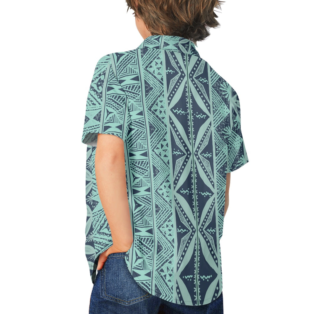 Chemise matt bleu imprimée vert gatu