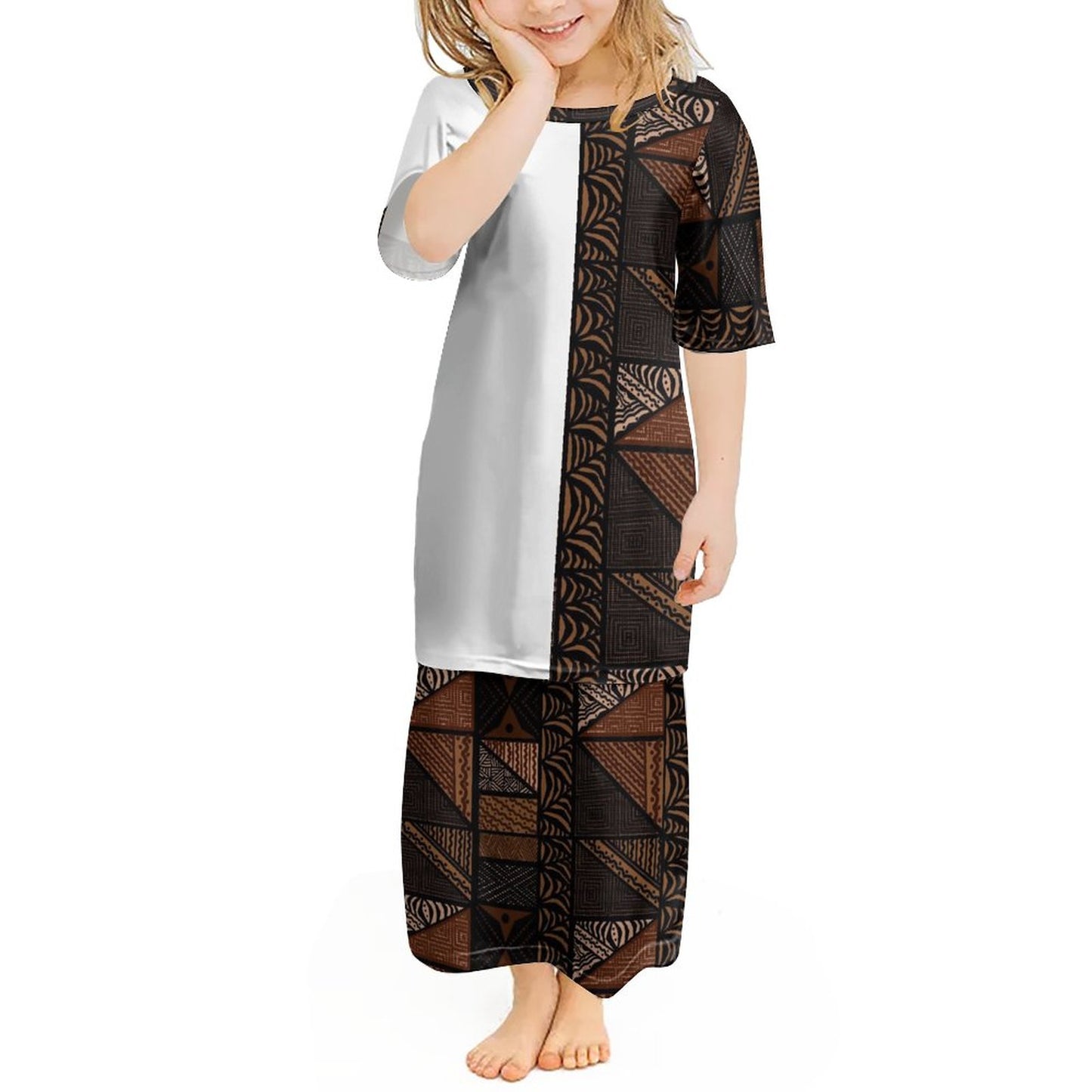 Ensemble haut/jupe fillette blanc motif gatu