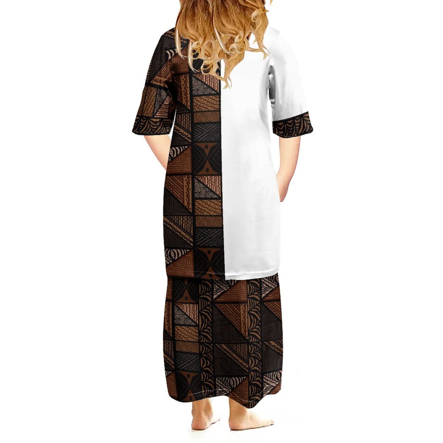 Ensemble haut/jupe fillette blanc motif gatu