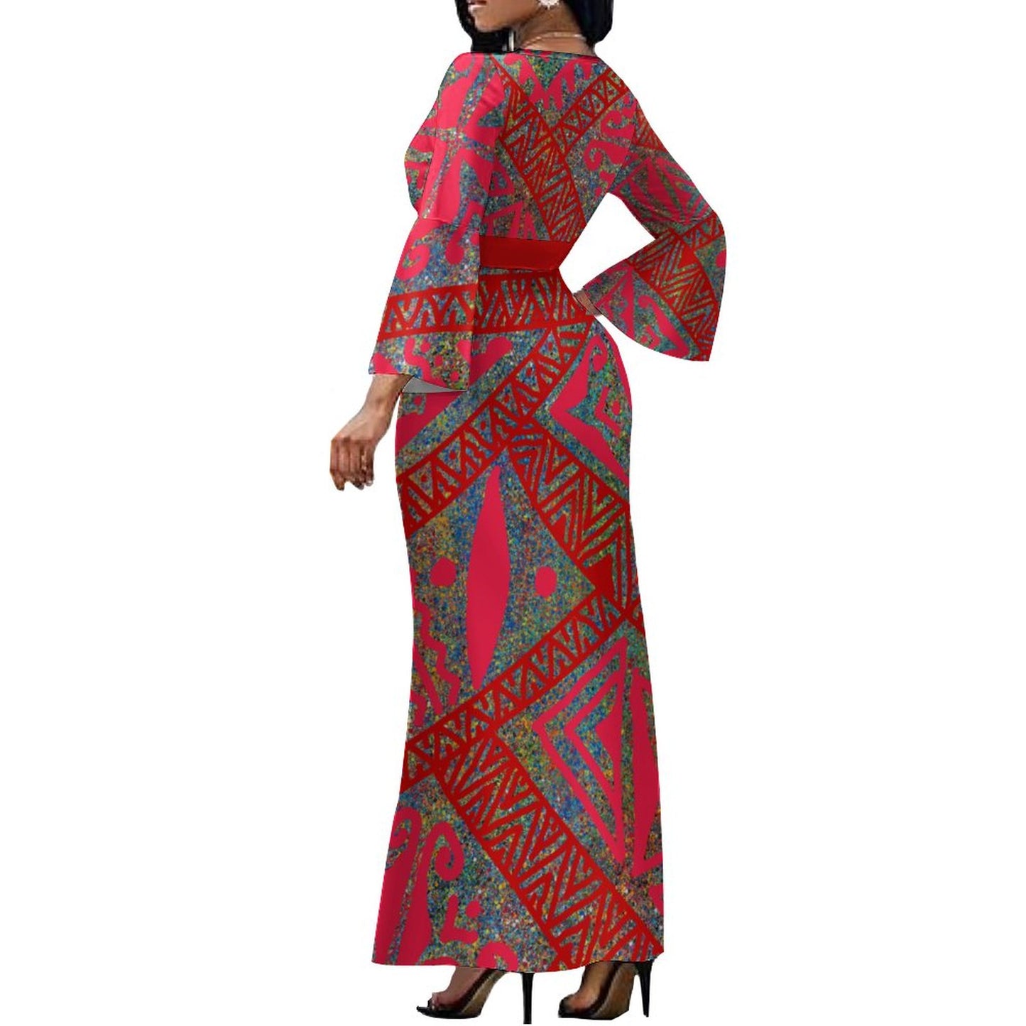 Robe longue rouge col croisé