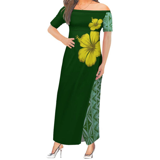 Robe longue verte en soie