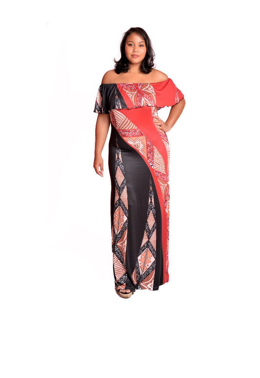 Robe bicolore rouge/noire motif