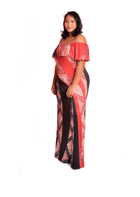 Robe bicolore rouge/noire motif