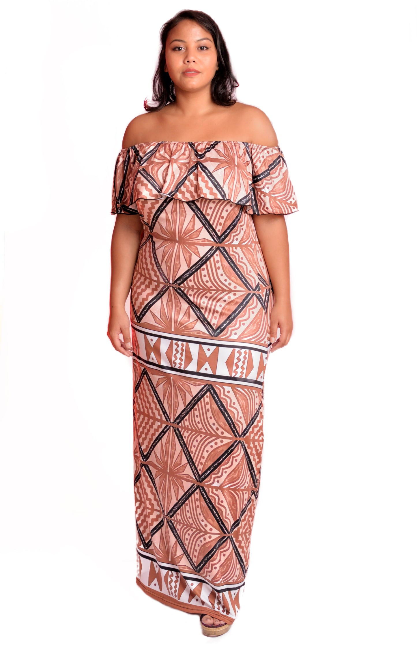 Robe longue blanche imprimée motif gatu