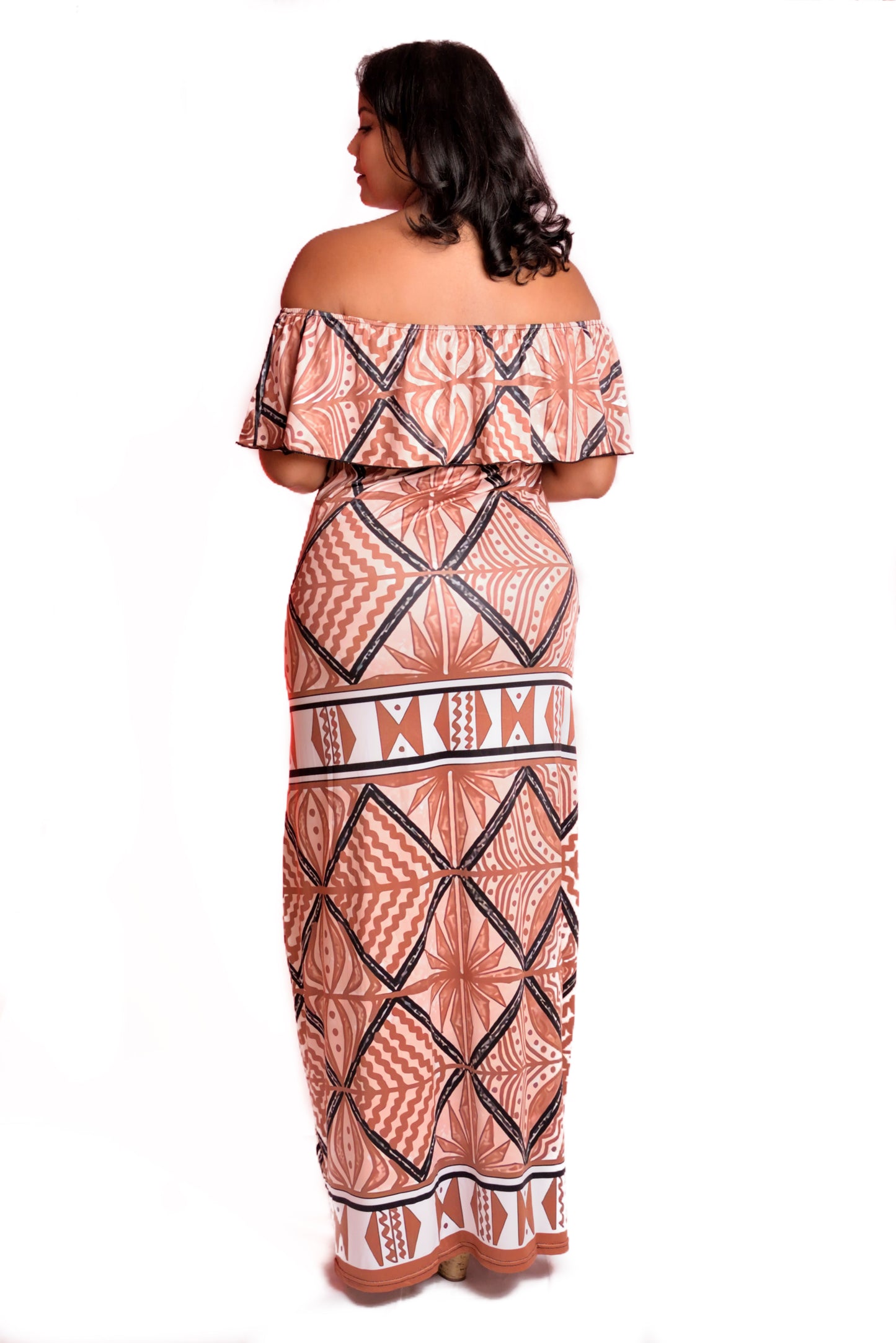 Robe longue blanche imprimée motif gatu