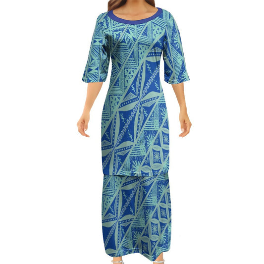 Ensemble malia haut/jupe bleu imprimé gatu