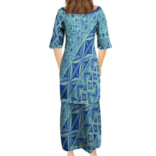 Ensemble malia haut/jupe bleu imprimé gatu