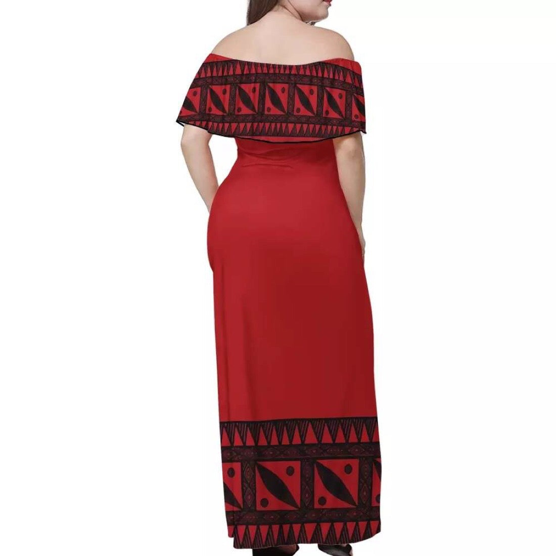 Robe longue rouge imprimée motif gatu