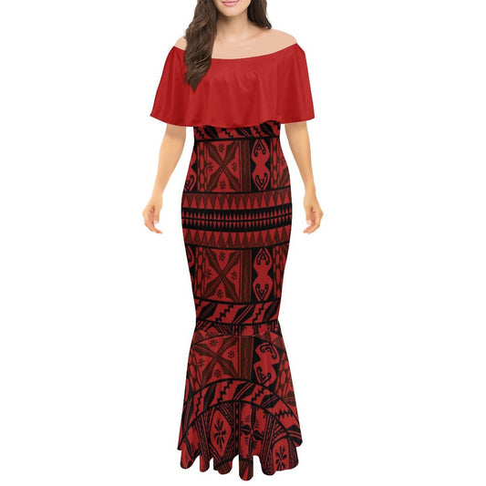 Robe sirène en mousseline de soie gatu rouge
