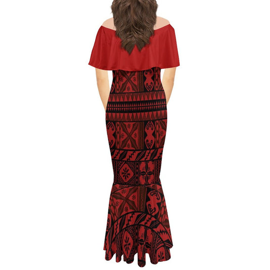 Robe sirène en mousseline de soie gatu rouge