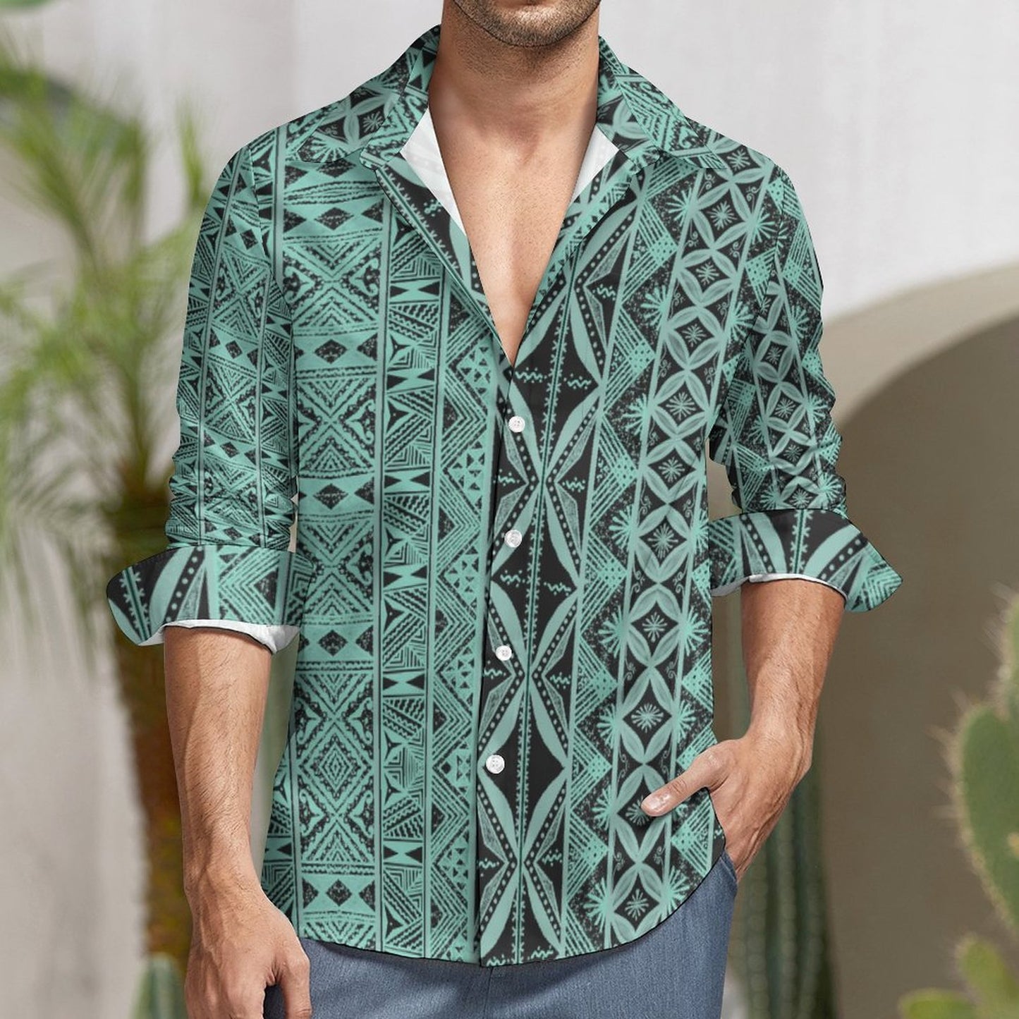 Chemise mata noir imprimée gatu